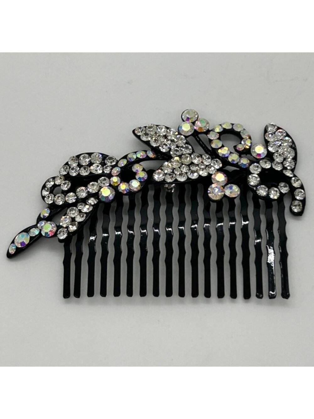 Rhinestone Crystal Floral Hair Comb Bride Wedding Formal Party Prom Black Metal